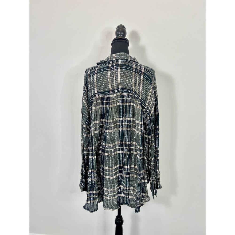 Free People Fearless Love Tunic Top in Blue Striped Large Sequins Peasant Boho - Picture 3 of 7